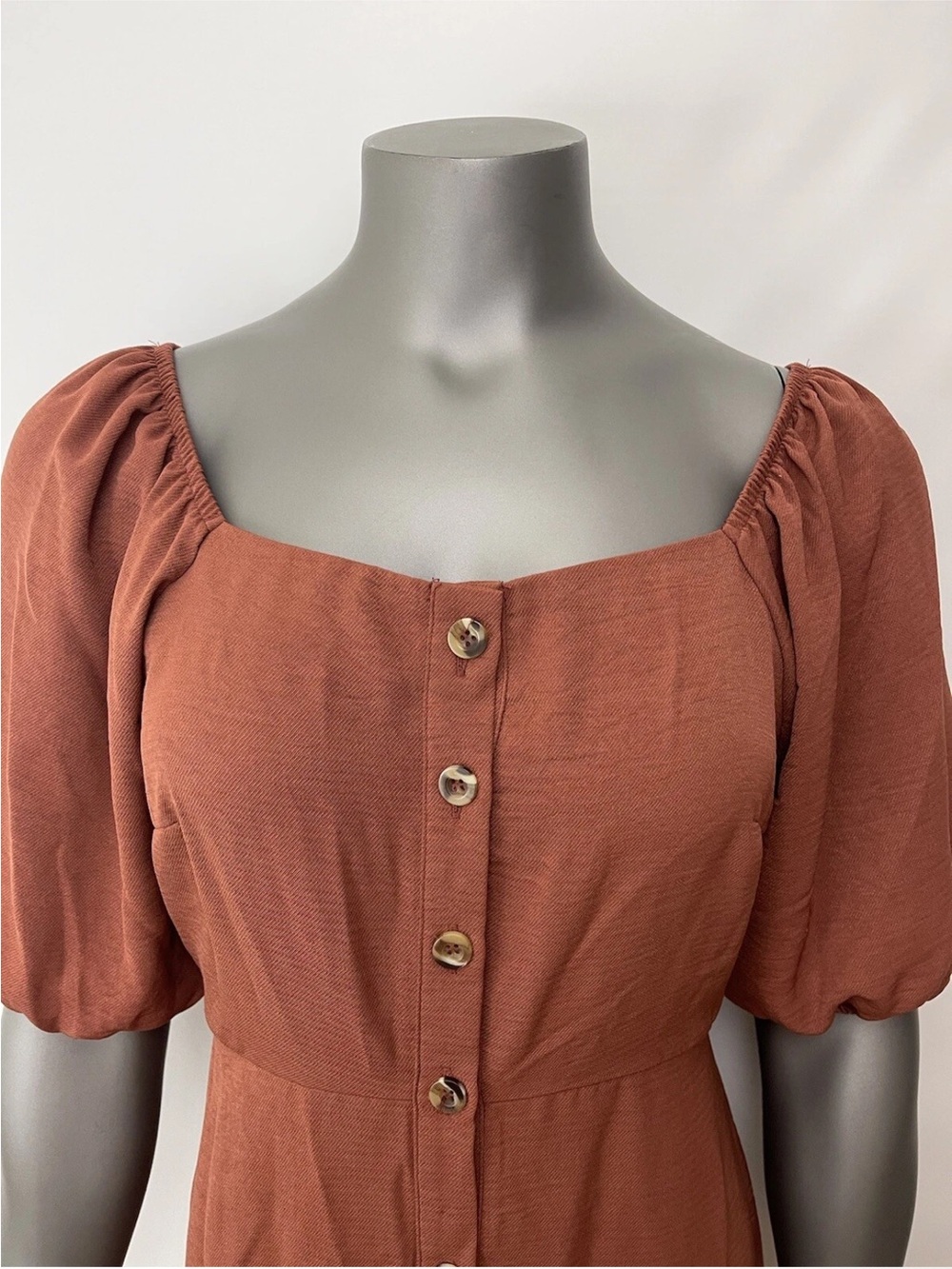 Mimi Chica Dress Womens M Peasant Brown Square Neck Puff Cottagecore Boho - Picture 4 of 7